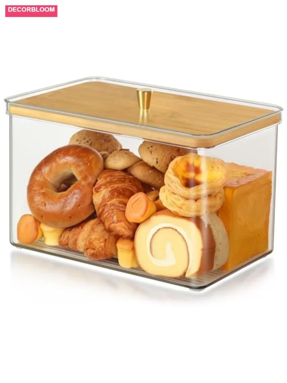 Acrylic Bread Box with Bamboo Lid, Large Countertop Bread Storage Container for
