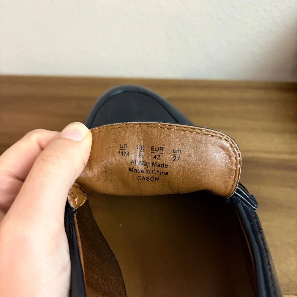 Franco Sarto Cason Loafers Size 11 Navy Blue Patent Horse Bit Lug Dark Academia