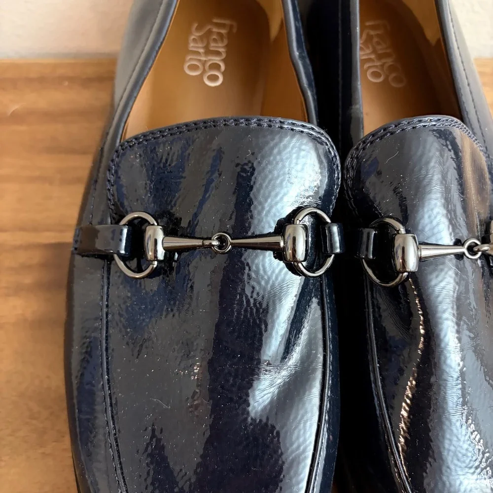 Franco Sarto Cason Loafers Size 11 Navy Blue Patent Horse Bit Lug Dark Academia