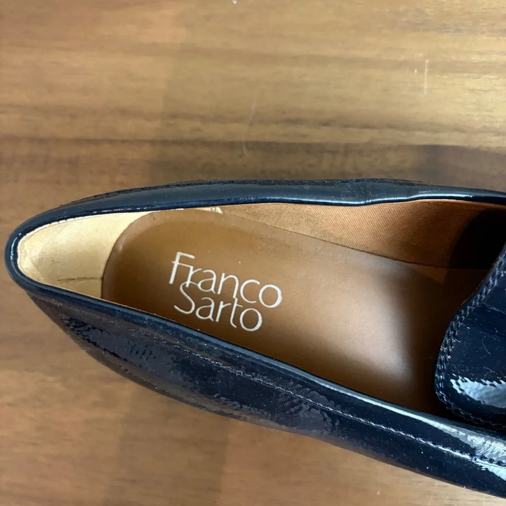 Franco Sarto Cason Loafers Size 11 Navy Blue Patent Horse Bit Lug Dark Academia