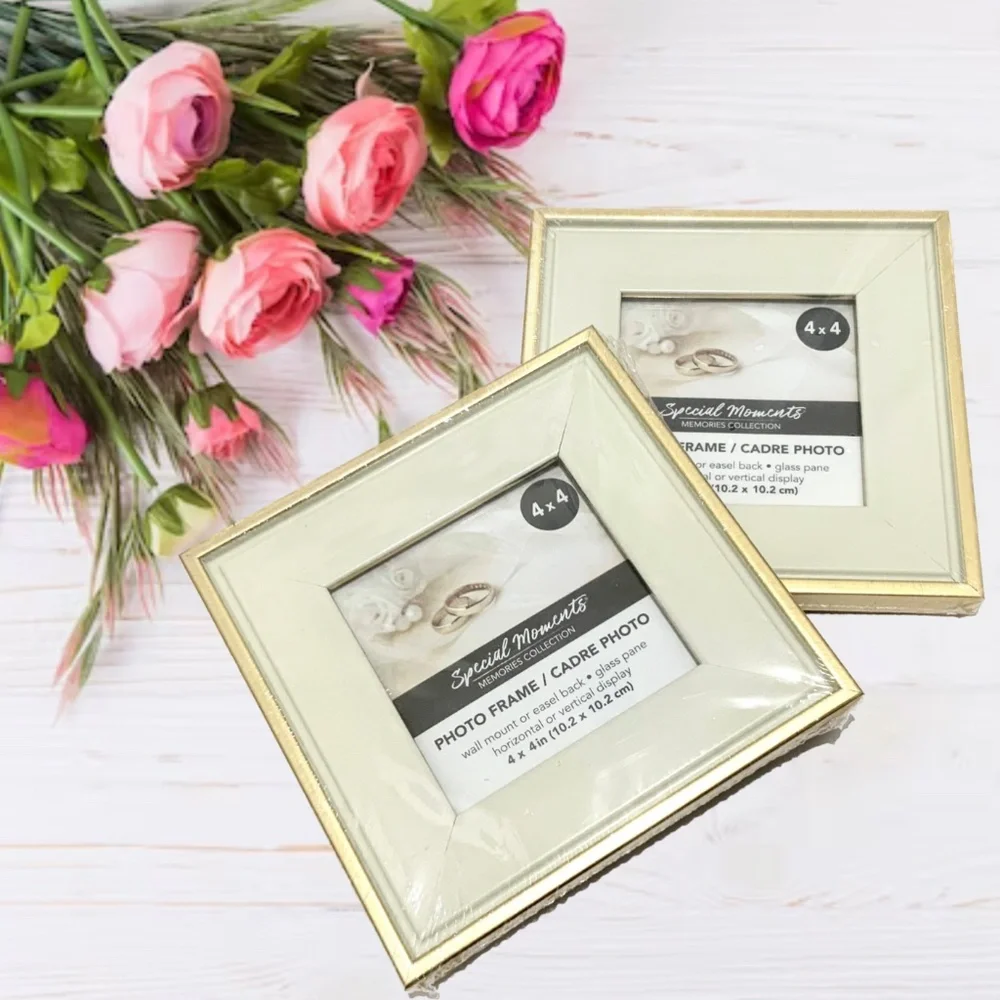 Set of 2 Picture Frames Ivory Gold Photo Frame with Mat Poster Frame 4x4 inches