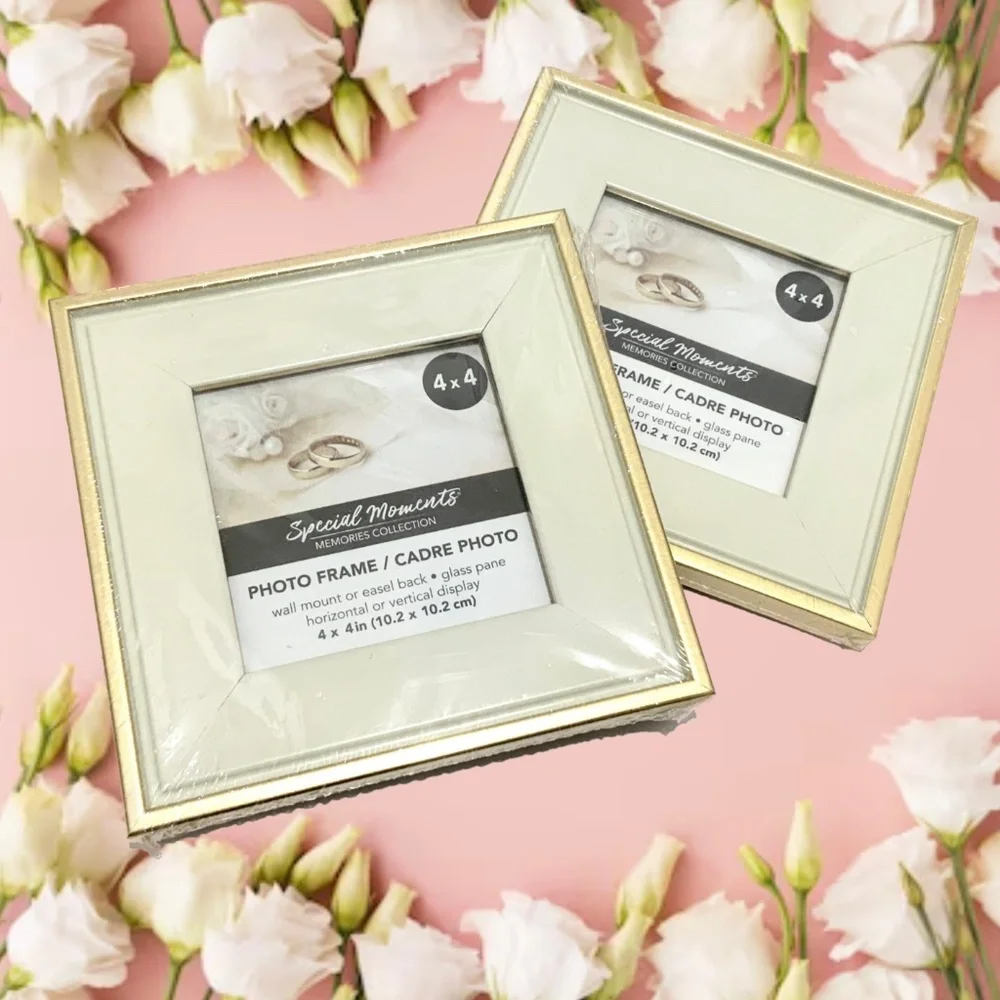 Set of 2 Picture Frames Ivory Gold Photo Frame with Mat Poster Frame 4x4 inches