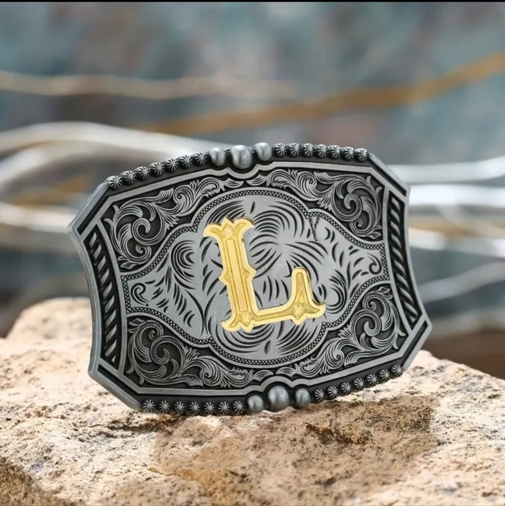 New Men's Monogram L Cowboy Western Belt Buckle