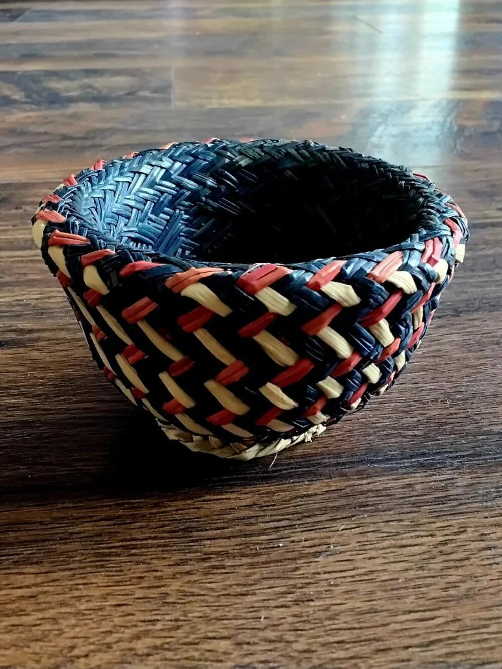 Sm. Native American Hand Woven Double Weave Pattern Basket