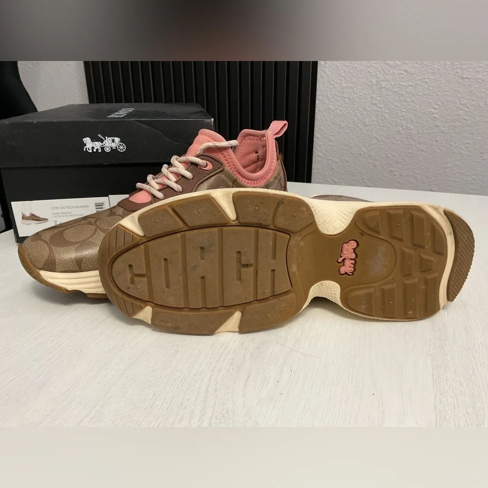 Coach Women's Tan and Pink Sneakers