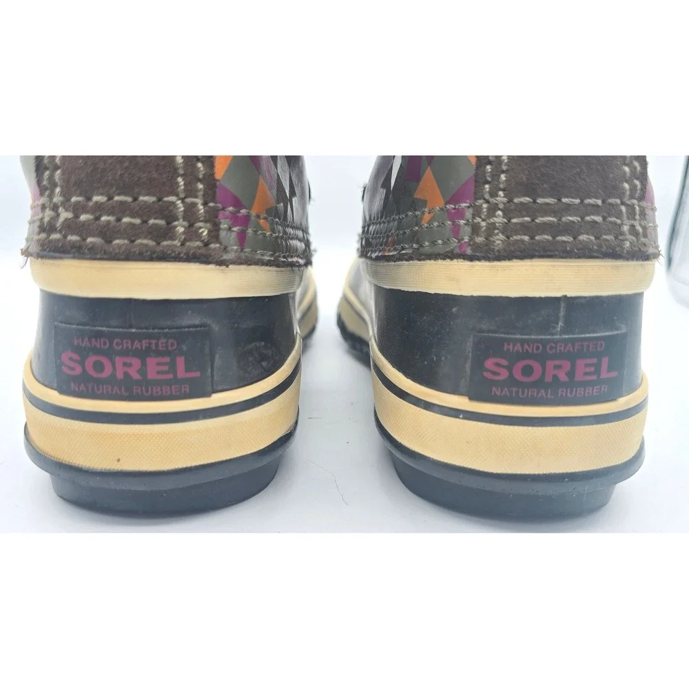 Sorel Pac Graphic Winter Snow Boots Womens Size 7 Waterproof Multi Plaid Leather