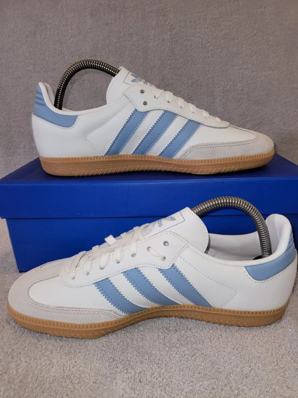 Adidas Samba OG Big Kid's Size 7 White Ash Blue Tan Gum Sneakers JQ2832 (#2329)