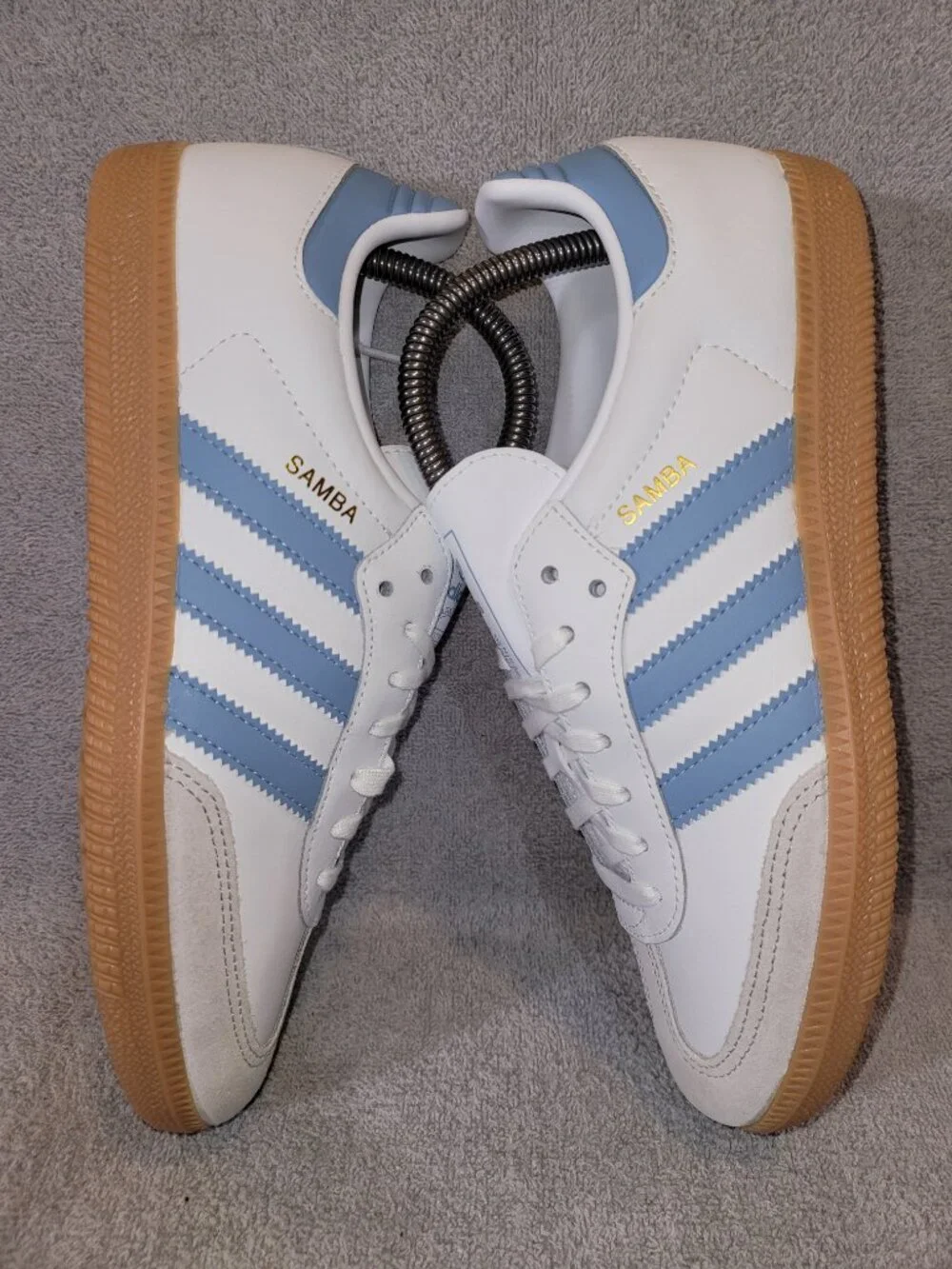 Adidas Samba OG Big Kid's Size 7 White Ash Blue Tan Gum Sneakers JQ2832 (#2329)