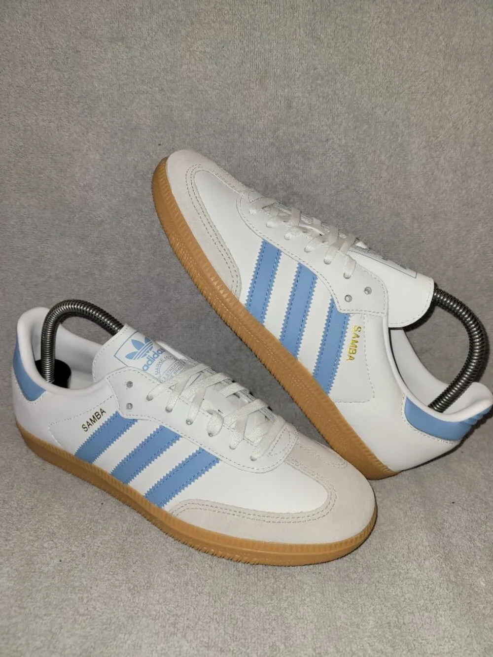 Adidas Samba OG Big Kid's Size 7 White Ash Blue Tan Gum Sneakers JQ2832 (#2329)