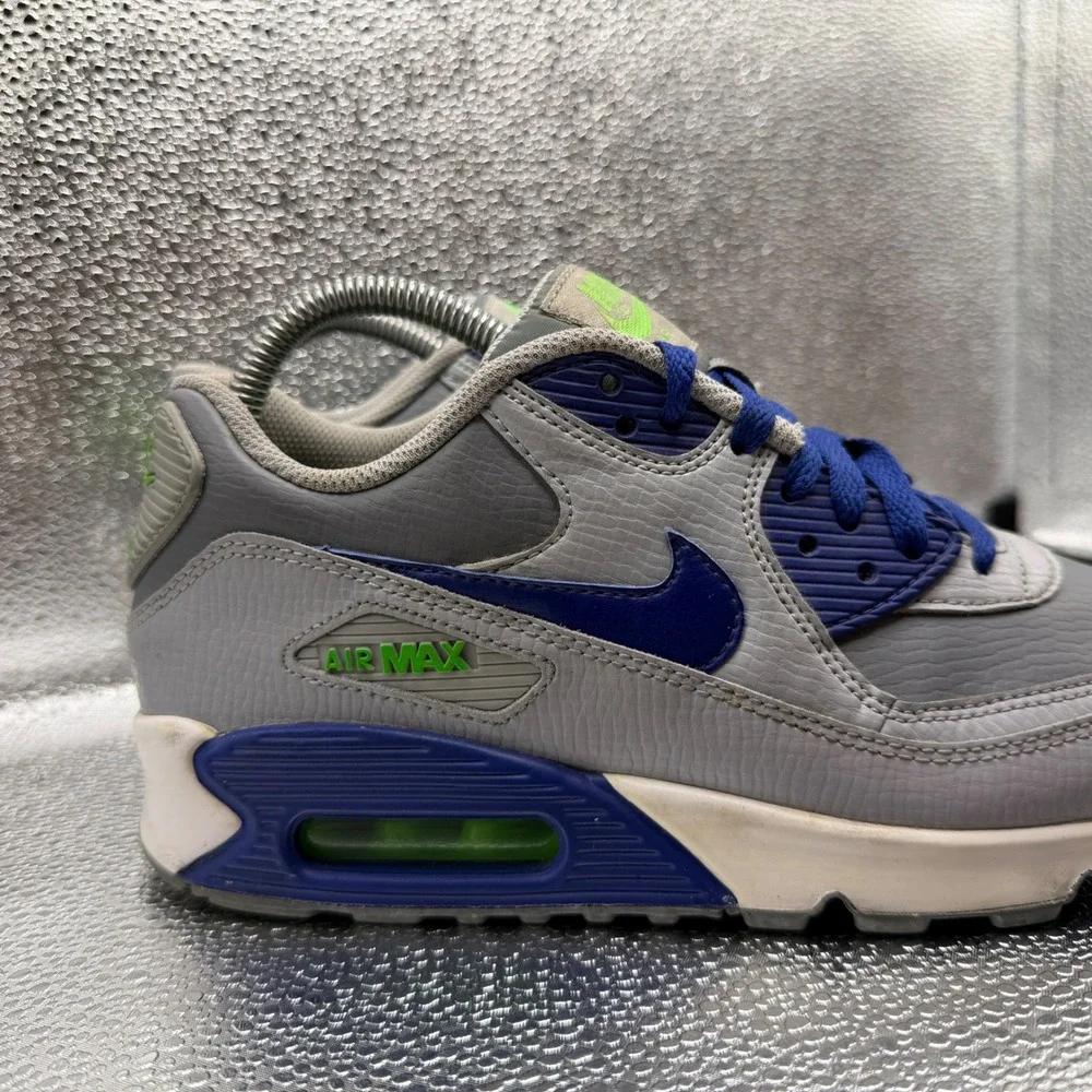 Size 6.5Y Nike Air Max 90 Kids Grey Blue Green Good 724821-005 Sneaker