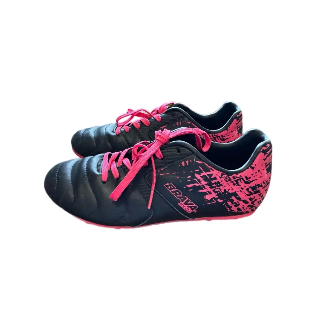 Brava Soccer Cleats Girls Size 5D Black‎ Pink Excellent Splatter Athletic Shoes