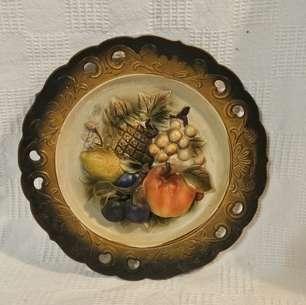3D Napcoware C-7092 Colorful Fruit Pattern 1960's Collector Plate 10