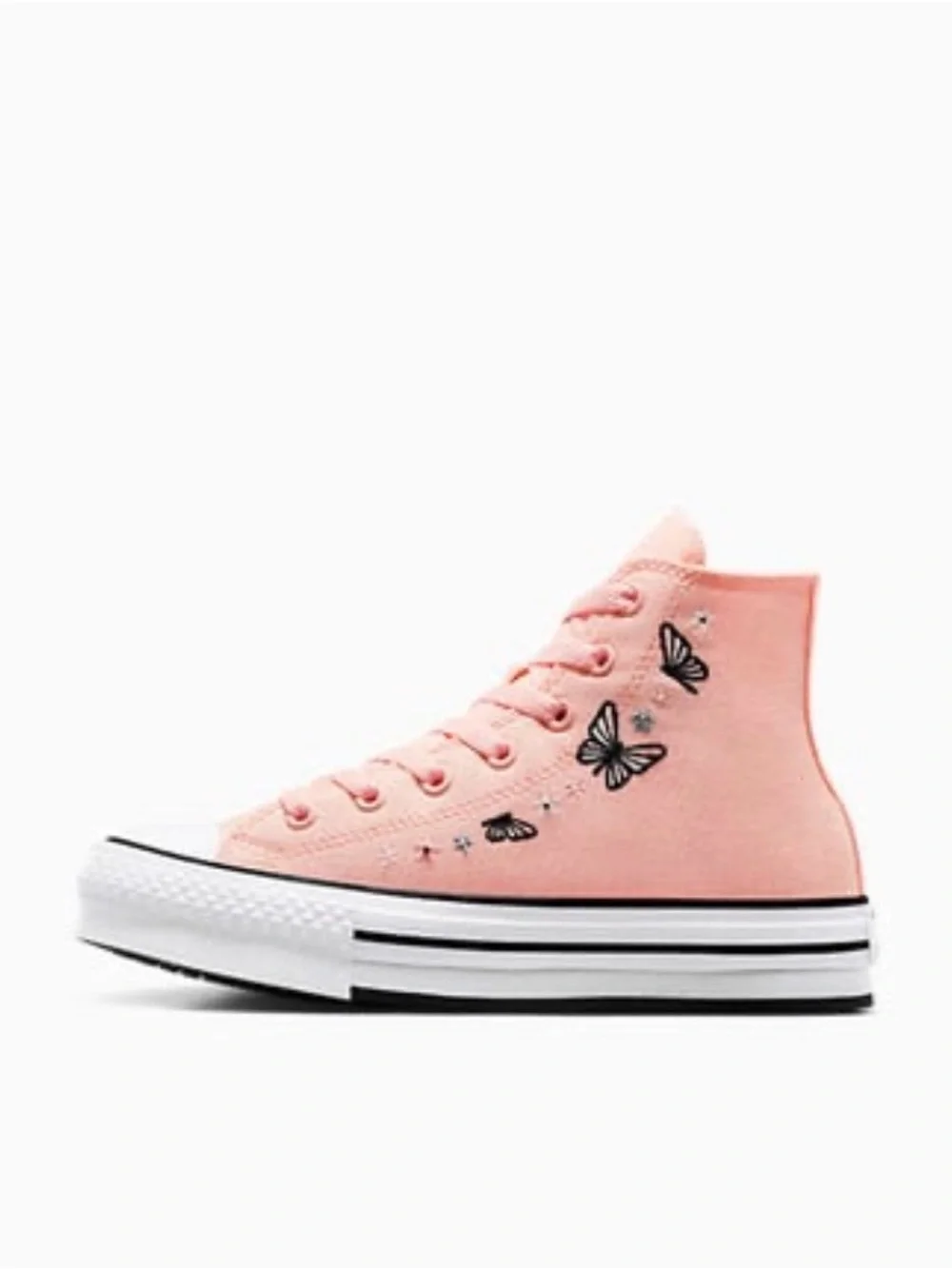 Converse Pink High-Top Platform Sneakers with Butterfly Embroidery