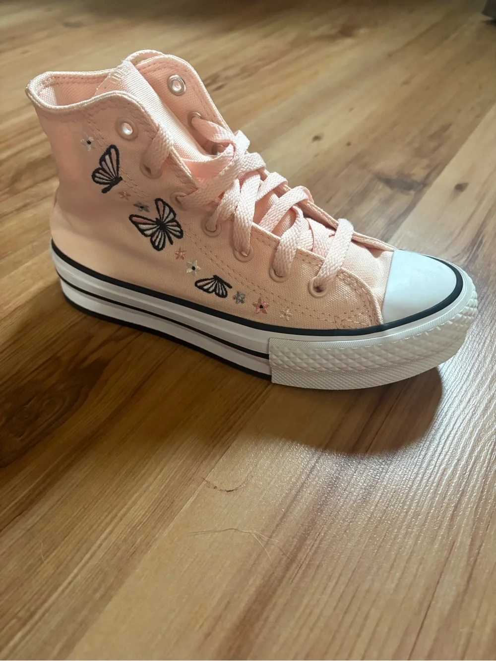 Converse Pink High-Top Platform Sneakers with Butterfly Embroidery