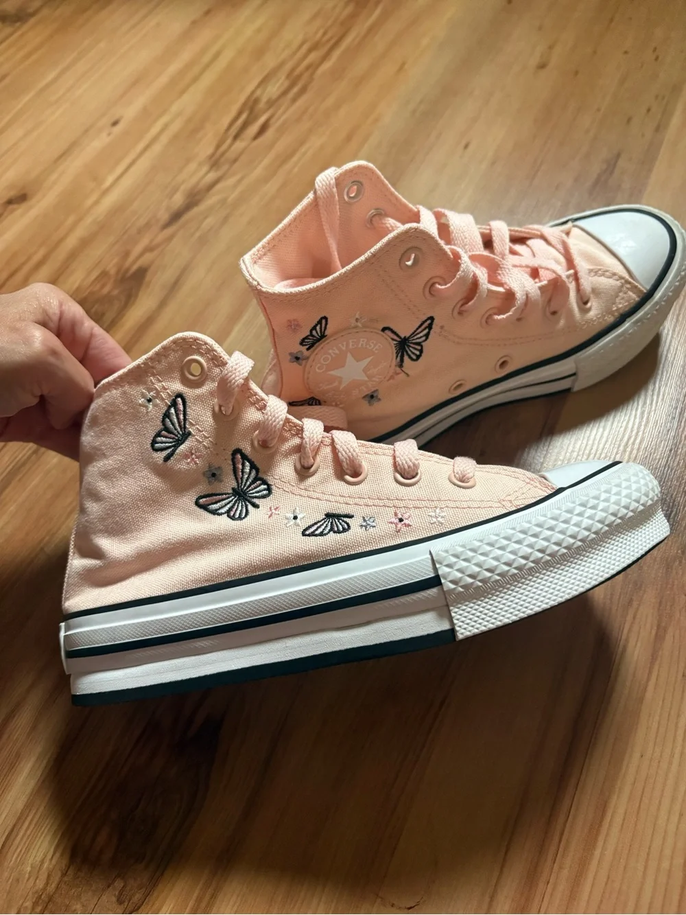 Converse Pink High-Top Platform Sneakers with Butterfly Embroidery