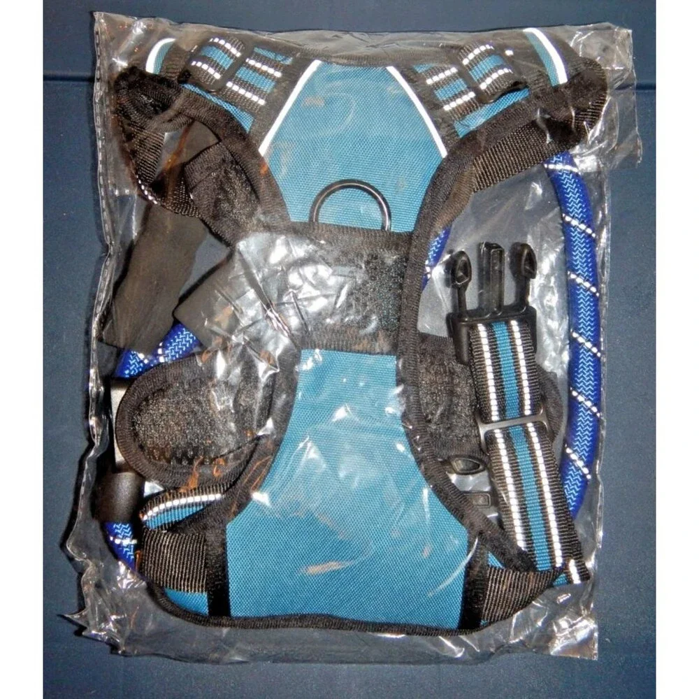 Dog Harness Size M No Pull Adjustable Reflective Blue with Matching Leash NEW