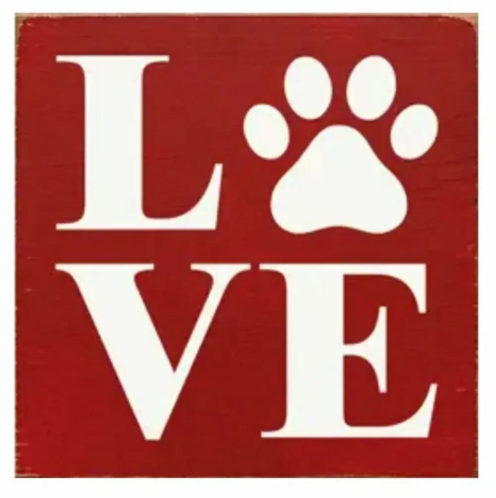 New Folk Art Country Red Love Cat Kitten Dog Puppy Pawprint Wood SIGN USA Made