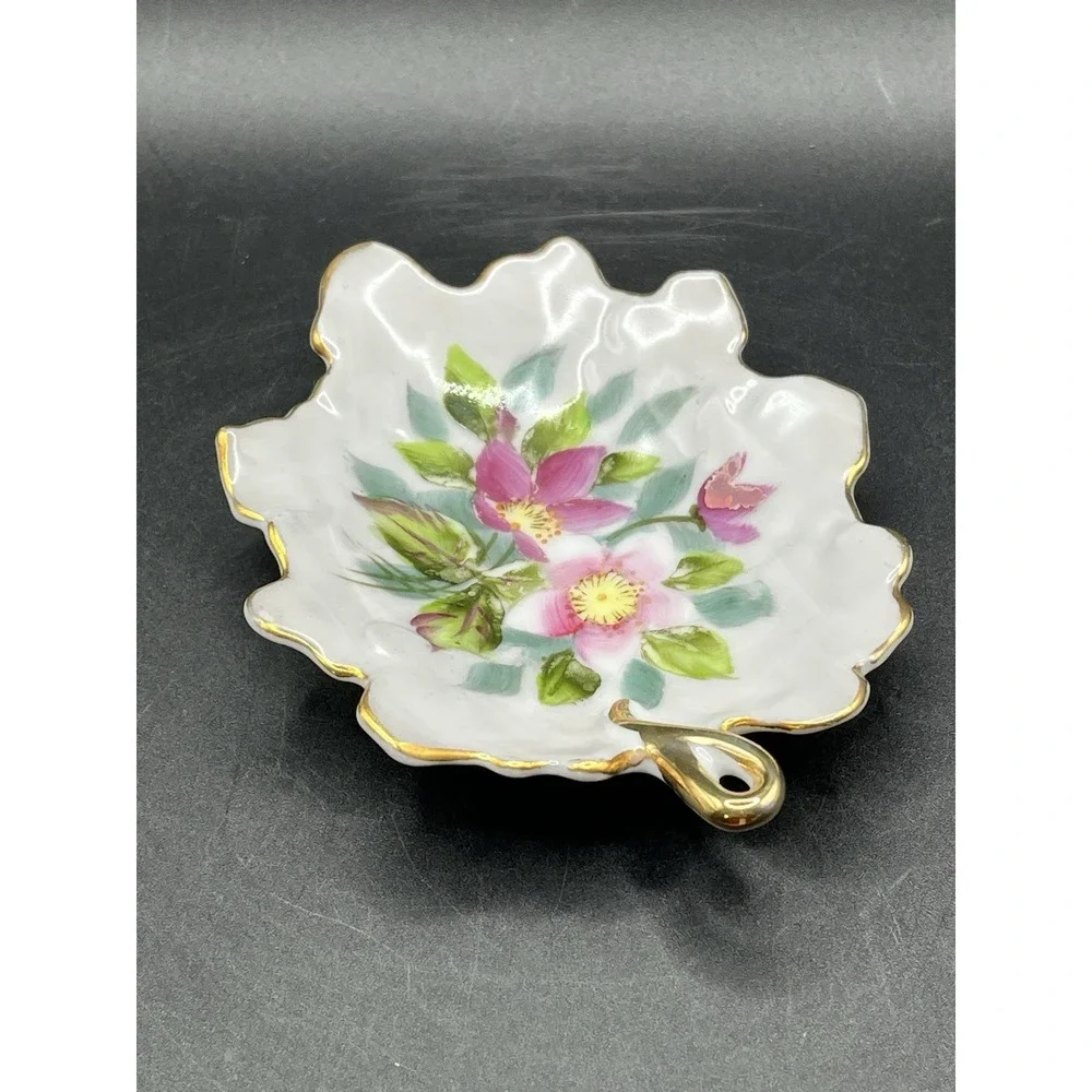 Lenox Leaf Shaped Trinket Jewelry Catch-All‎ Dish Floral Design Japan 5