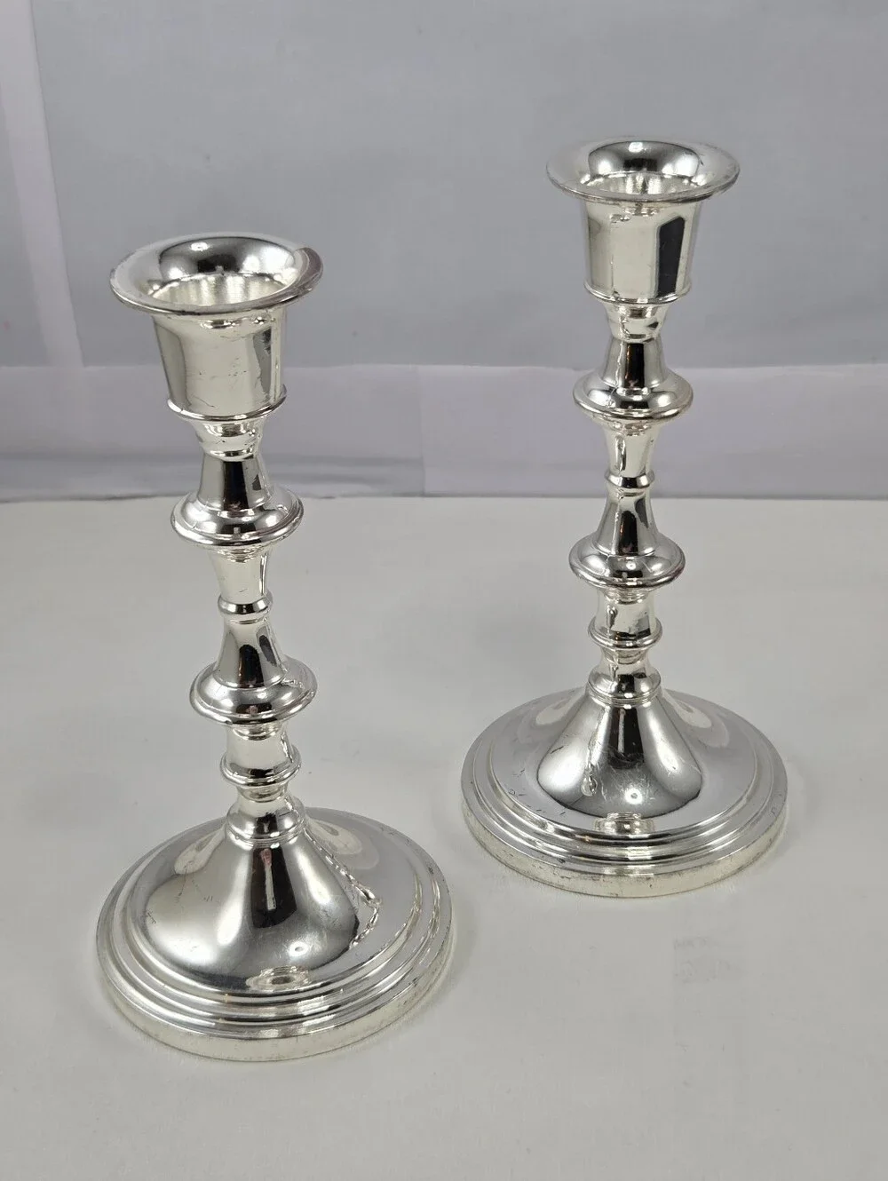 Vintage English Silver Plated Candlestick Holder Pair, 6