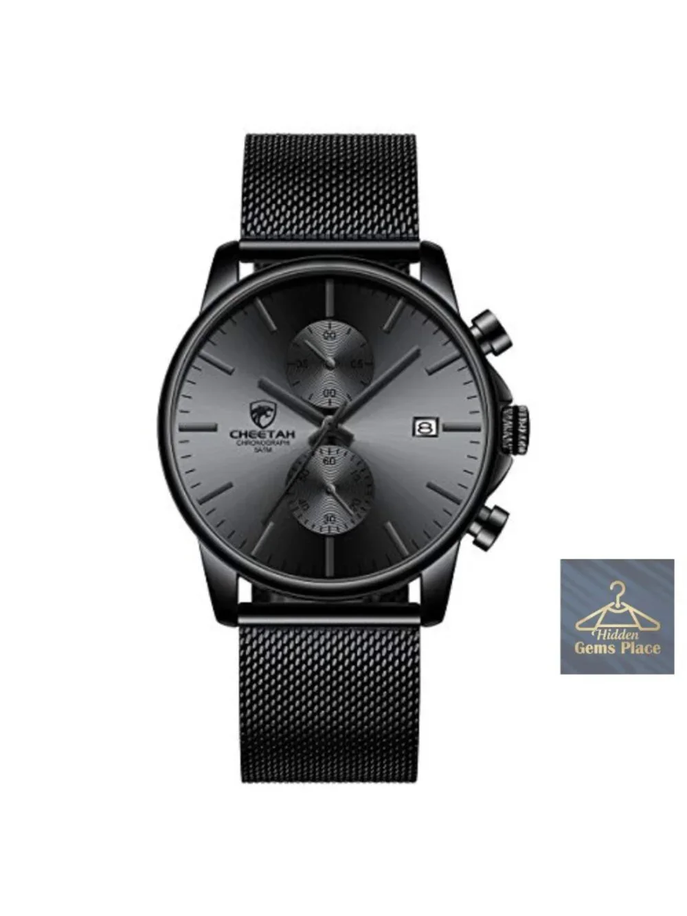 Men's Watch Stainless Steel Mesh Waterproof Chronograph Quartz Analog with Auto