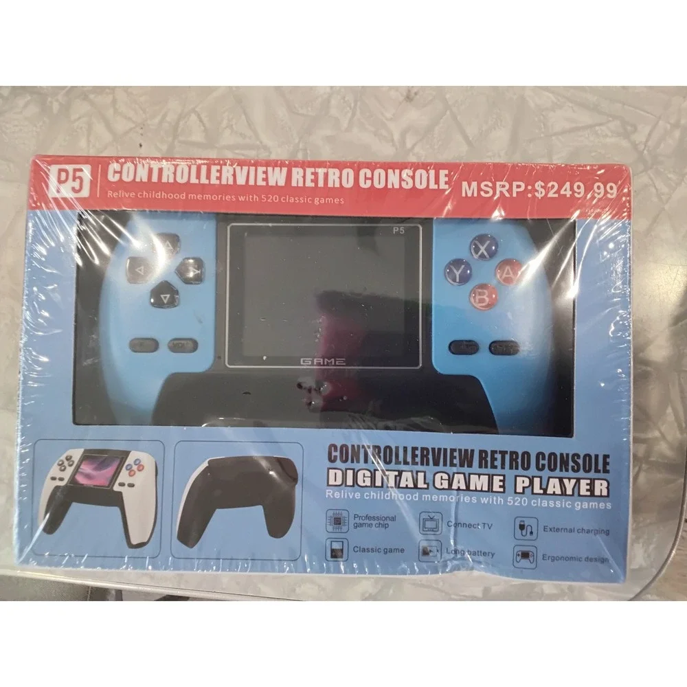 P5‎ Controllerview Retro Console Digital Game Player 520 Games Handheld Blue New