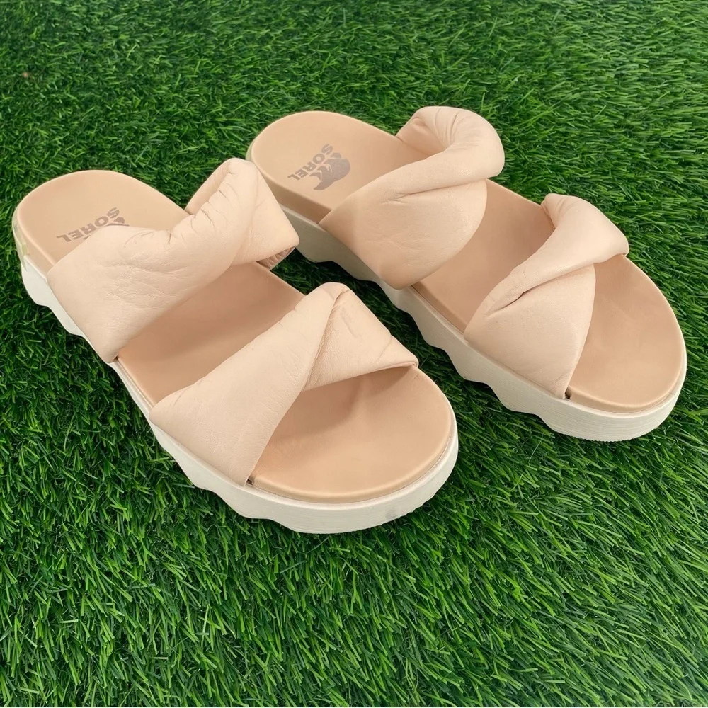 SOREL Viibe Platform Slip On Cushion Comfort Casual Neutral Twist Slide Sandal