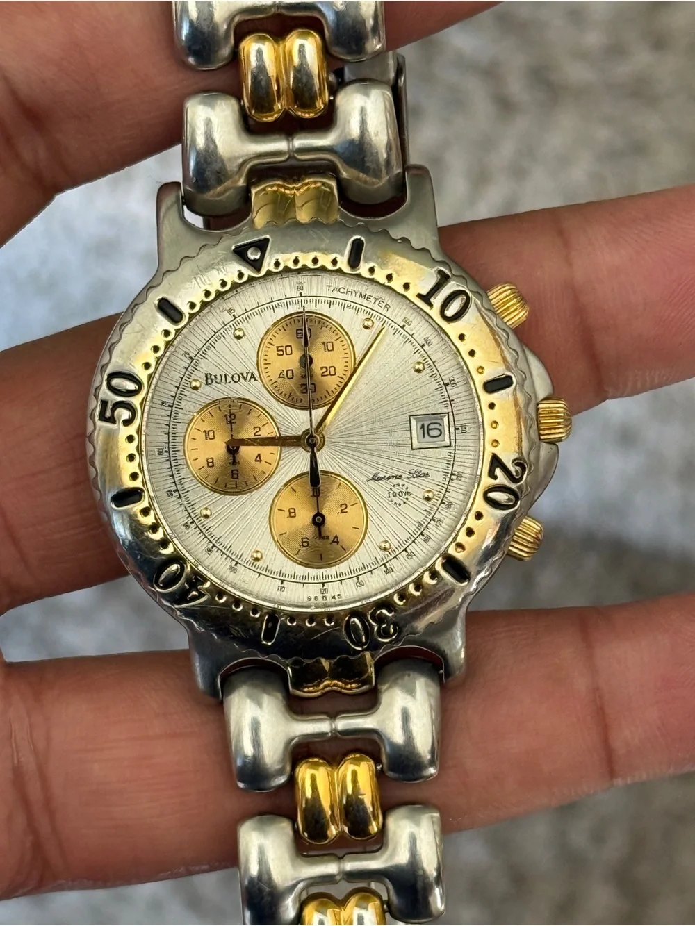 Bulova 90s marine star Two-Tone mens date Stainless Steel Watch