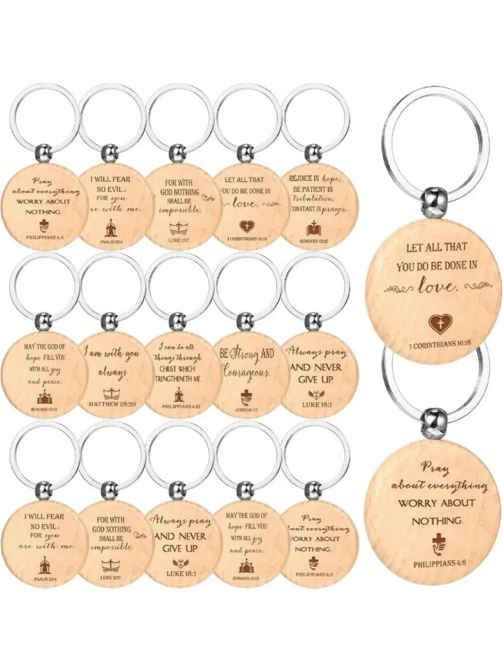 50 Inspirational Bible Verse Keychains - Religious Wooden Gifts for Men
