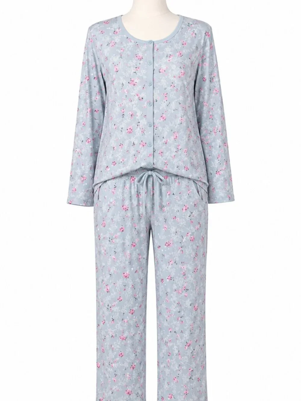 NEW Charter Club Cotton Essentials Pajama Set Divine Rose Blue Small