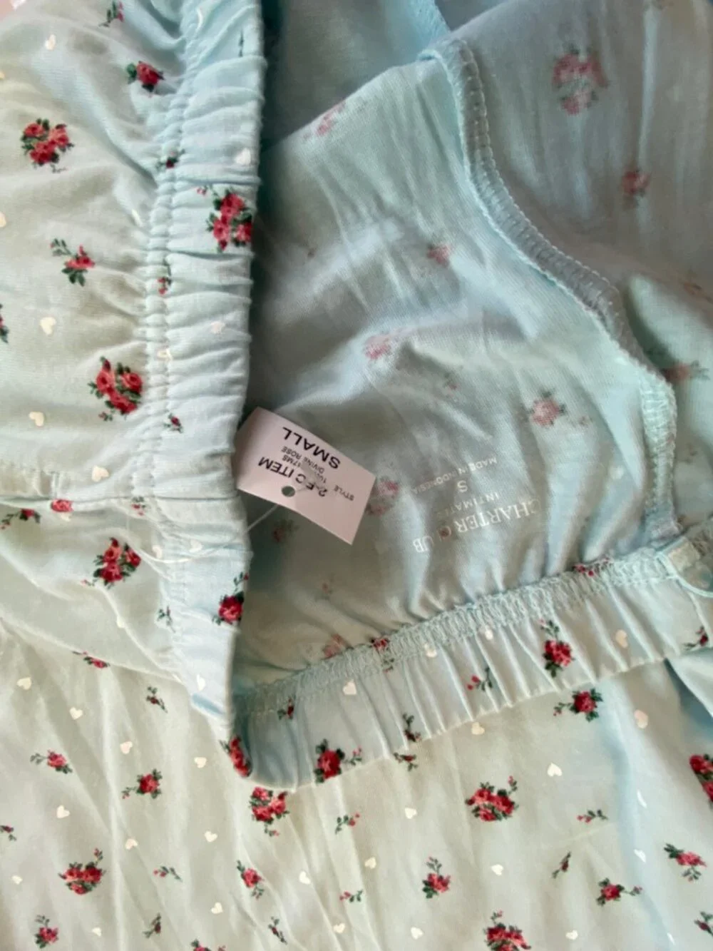 NEW Charter Club Cotton Essentials Pajama Set Divine Rose Blue Small