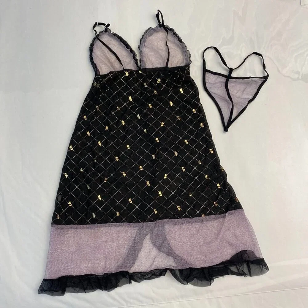 3/$30 Bundle • Lavender Black Gold Babydoll LS44 NWT