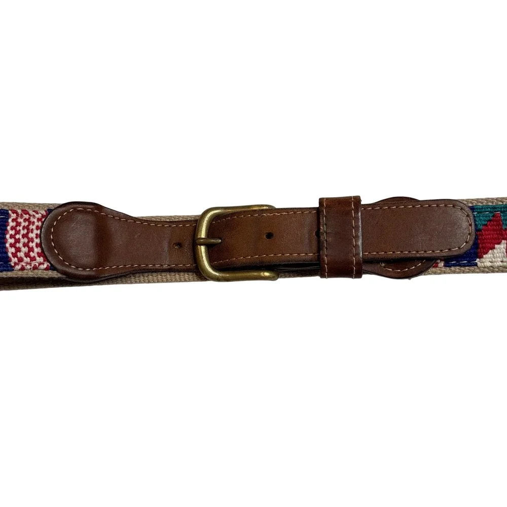 A Tail We Could Wag Belt Size 42 Leather Canvas Handwoven Guatemalan Preppy Boho