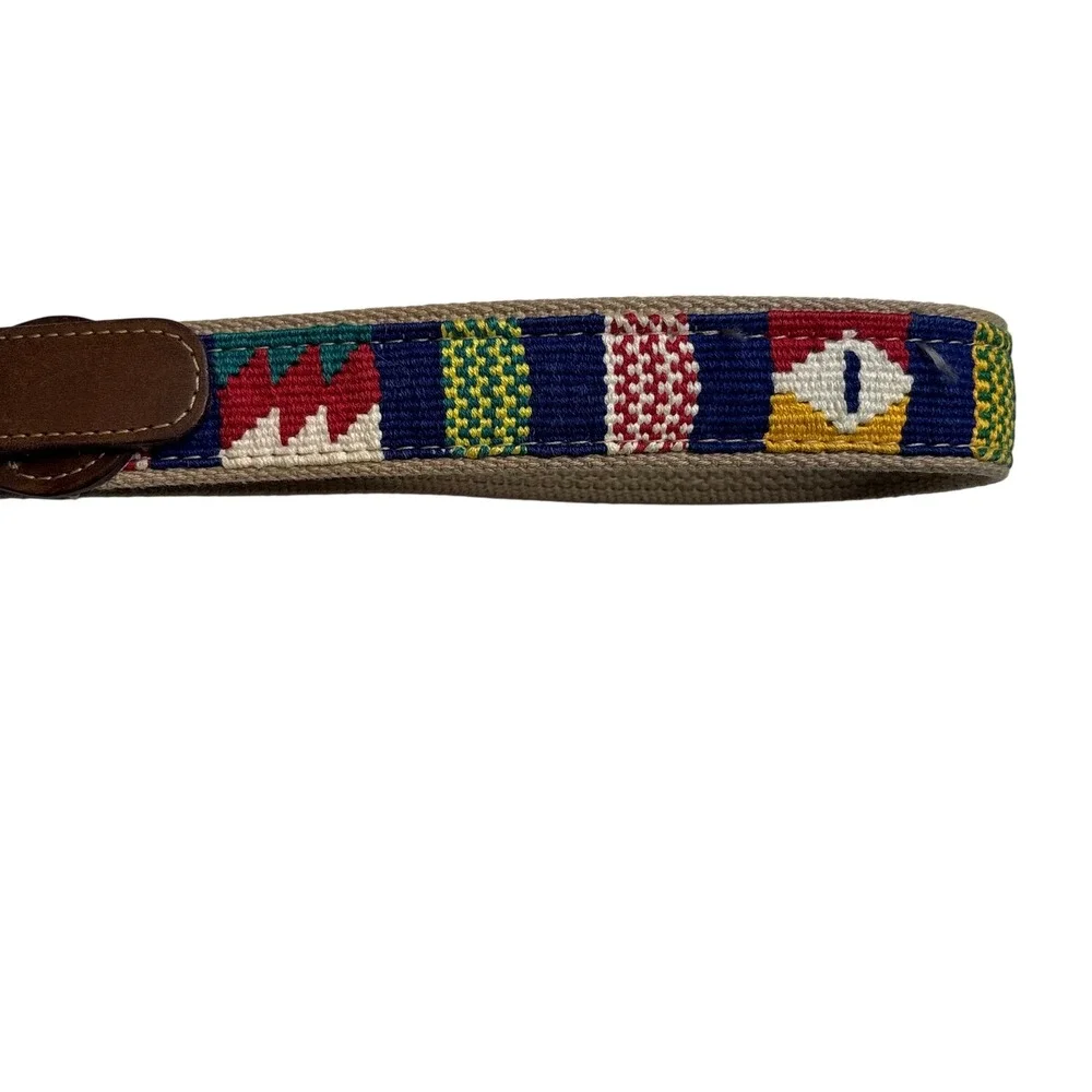 A Tail We Could Wag Belt Size 42 Leather Canvas Handwoven Guatemalan Preppy Boho