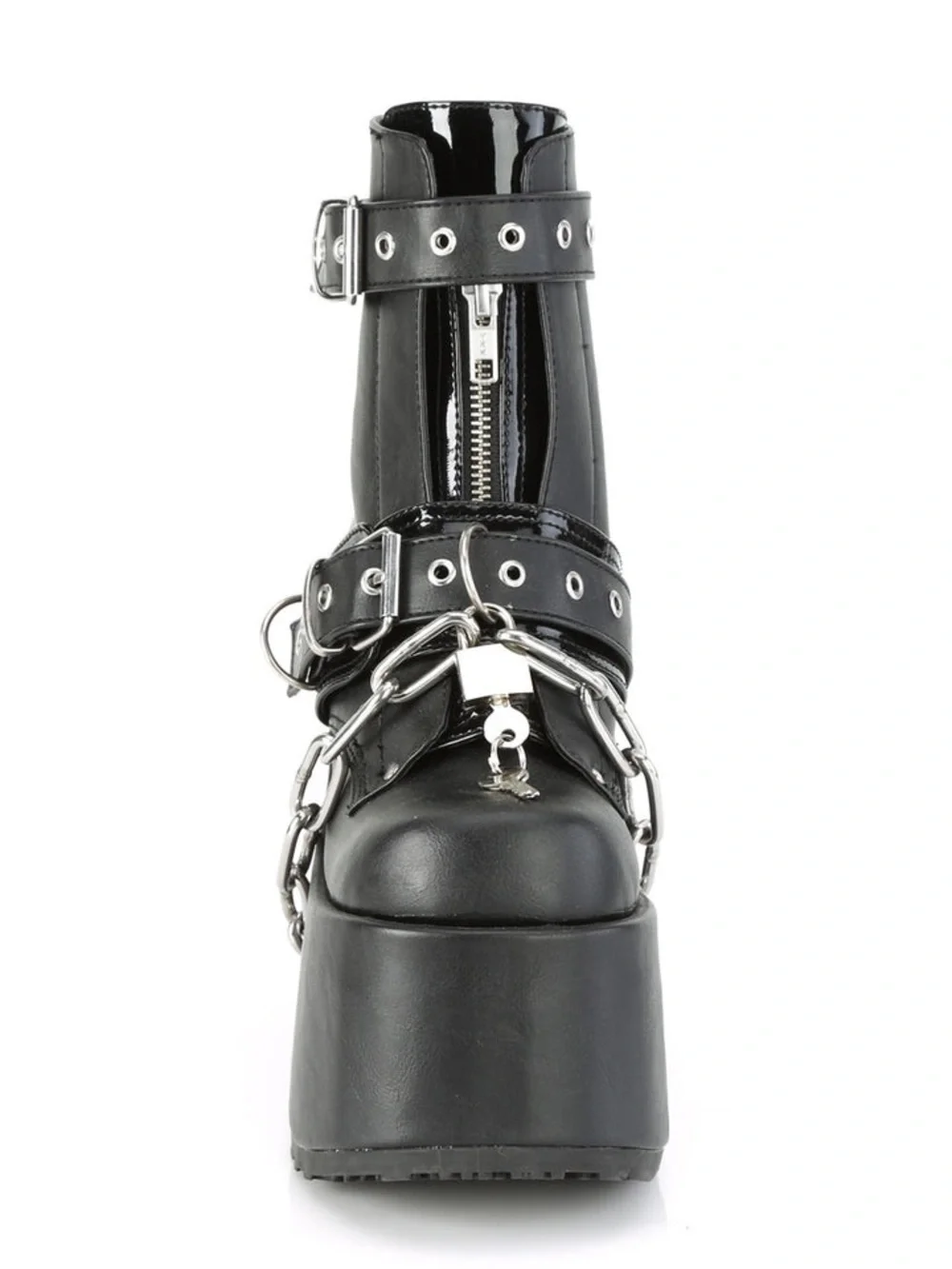 Demonia Black Platform Ankle Boots with Silver Chains