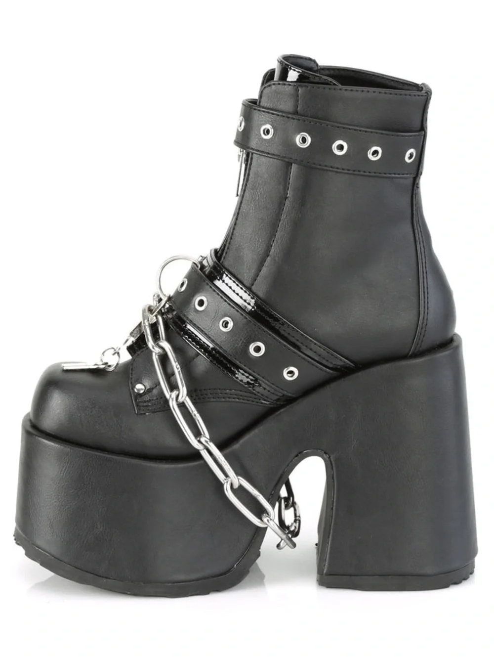 Demonia Black Platform Ankle Boots with Silver Chains