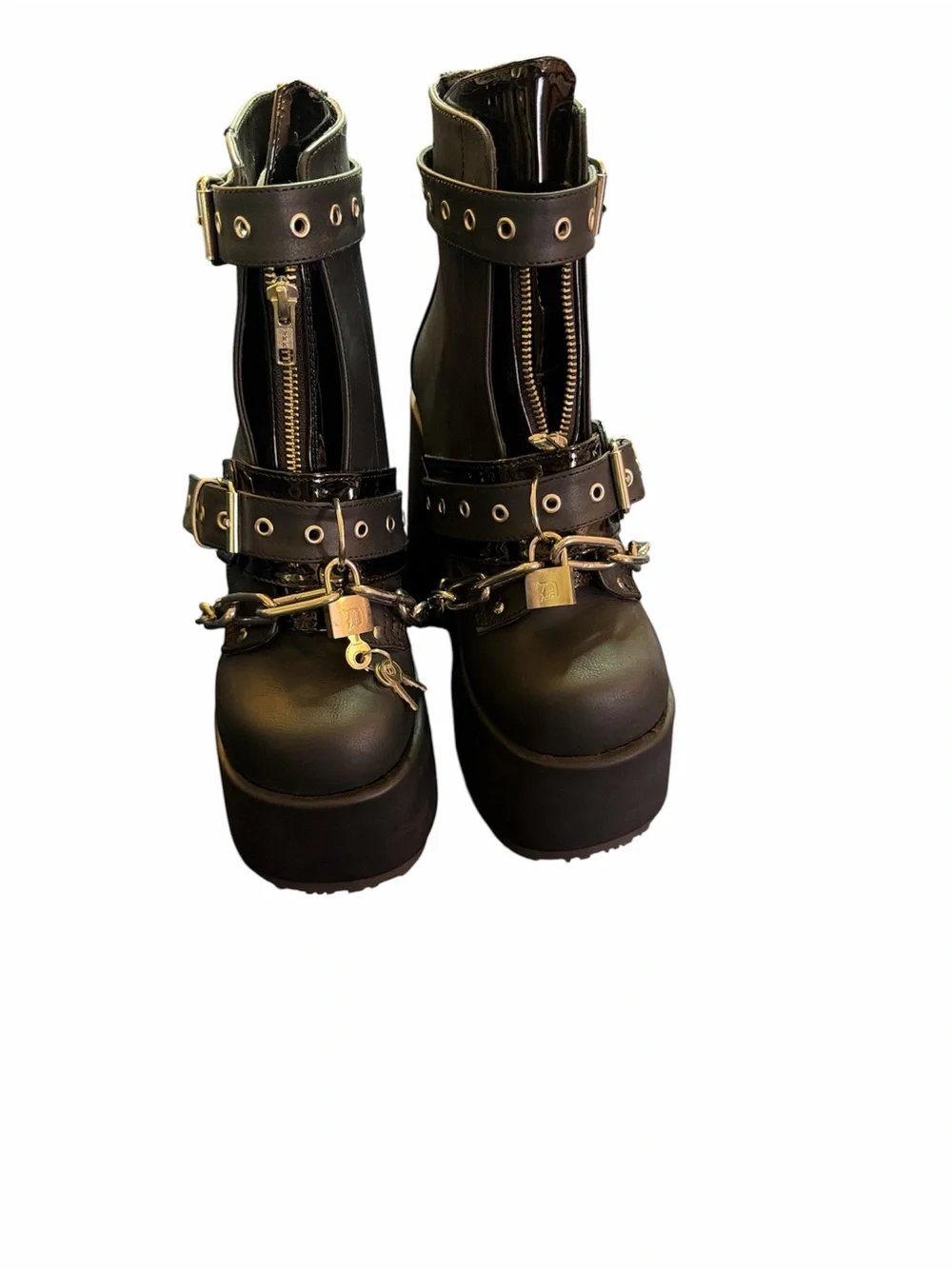 Demonia Black Platform Ankle Boots with Silver Chains