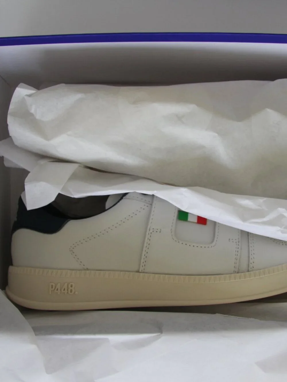 NWT P448 RARE White Leather Sneakers with Italian Flag