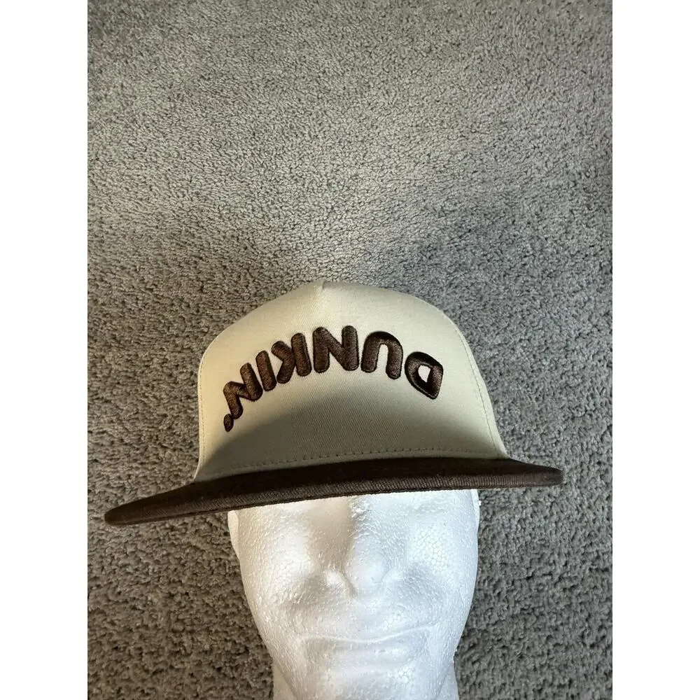 Dunkin Hat Cap Snap Back Mens One Size Beige Twill Brown Visor EST 1950