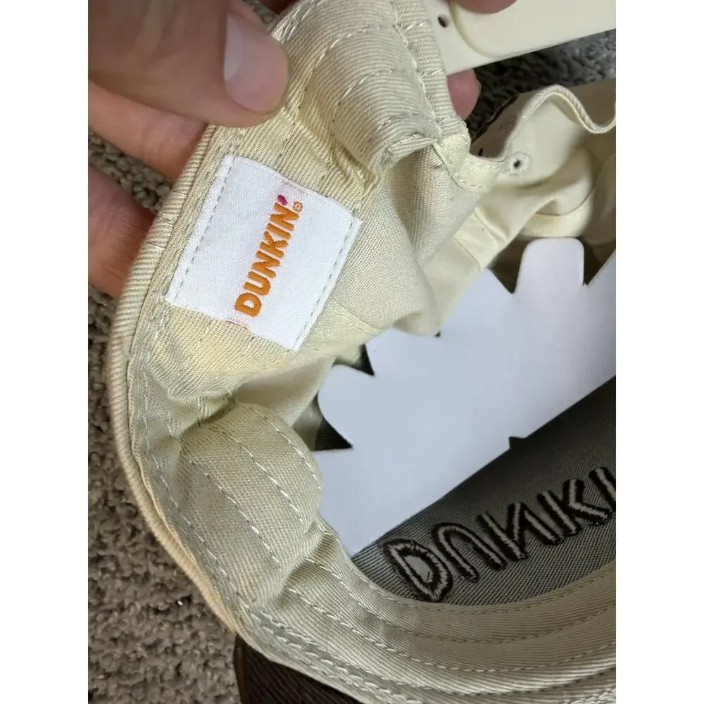 Dunkin Hat Cap Snap Back Mens One Size Beige Twill Brown Visor EST 1950