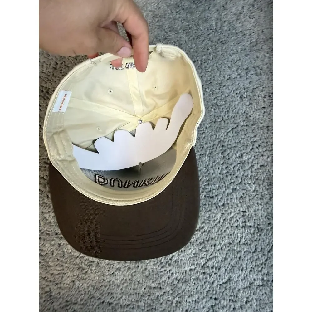 Dunkin Hat Cap Snap Back Mens One Size Beige Twill Brown Visor EST 1950