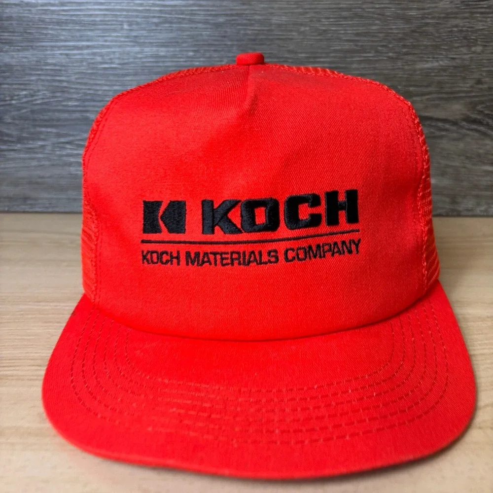 Vintage Koch Hat Cap Snapback Red Orange Trucker‎ Material Company K Products