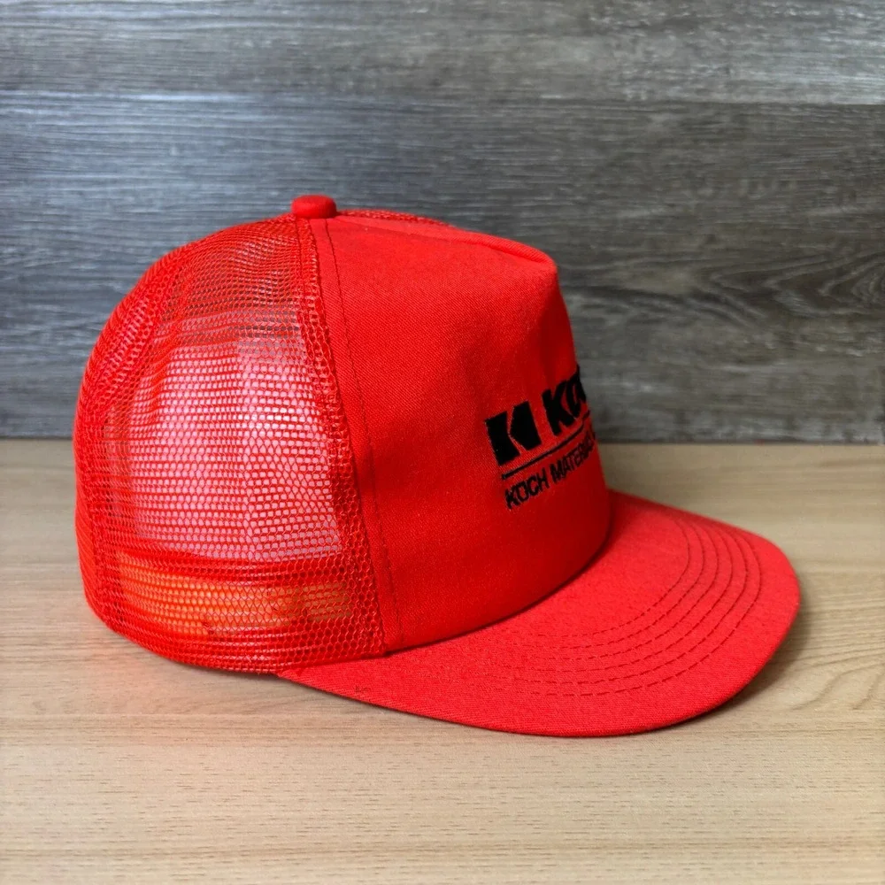 Vintage Koch Hat Cap Snapback Red Orange Trucker‎ Material Company K Products