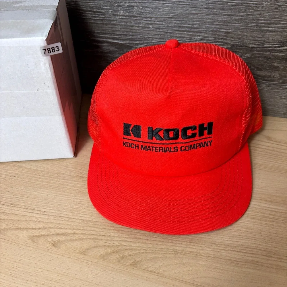 Vintage Koch Hat Cap Snapback Red Orange Trucker‎ Material Company K Products