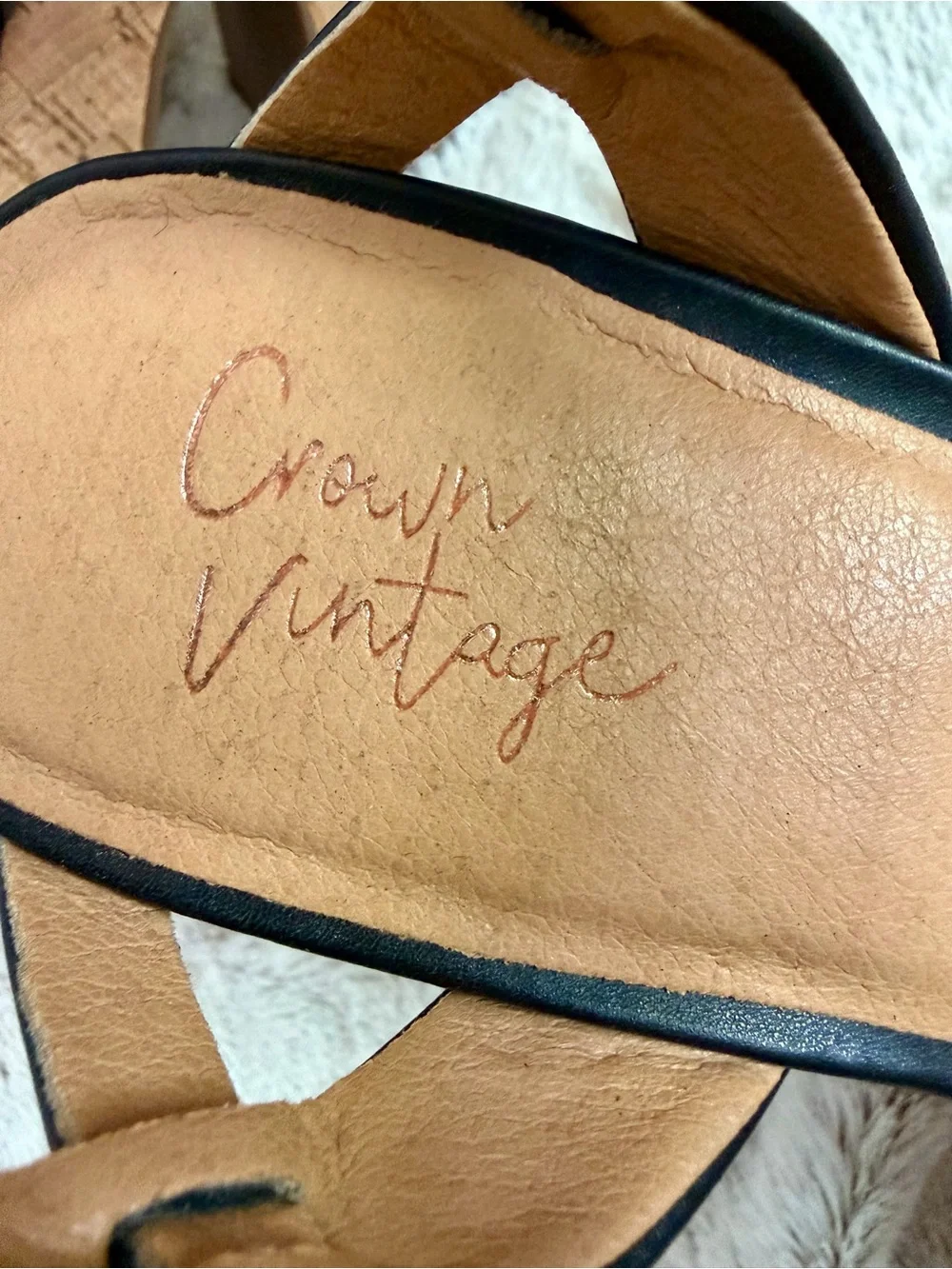 Crown Vintage Black Strappy Cork Platform Heels