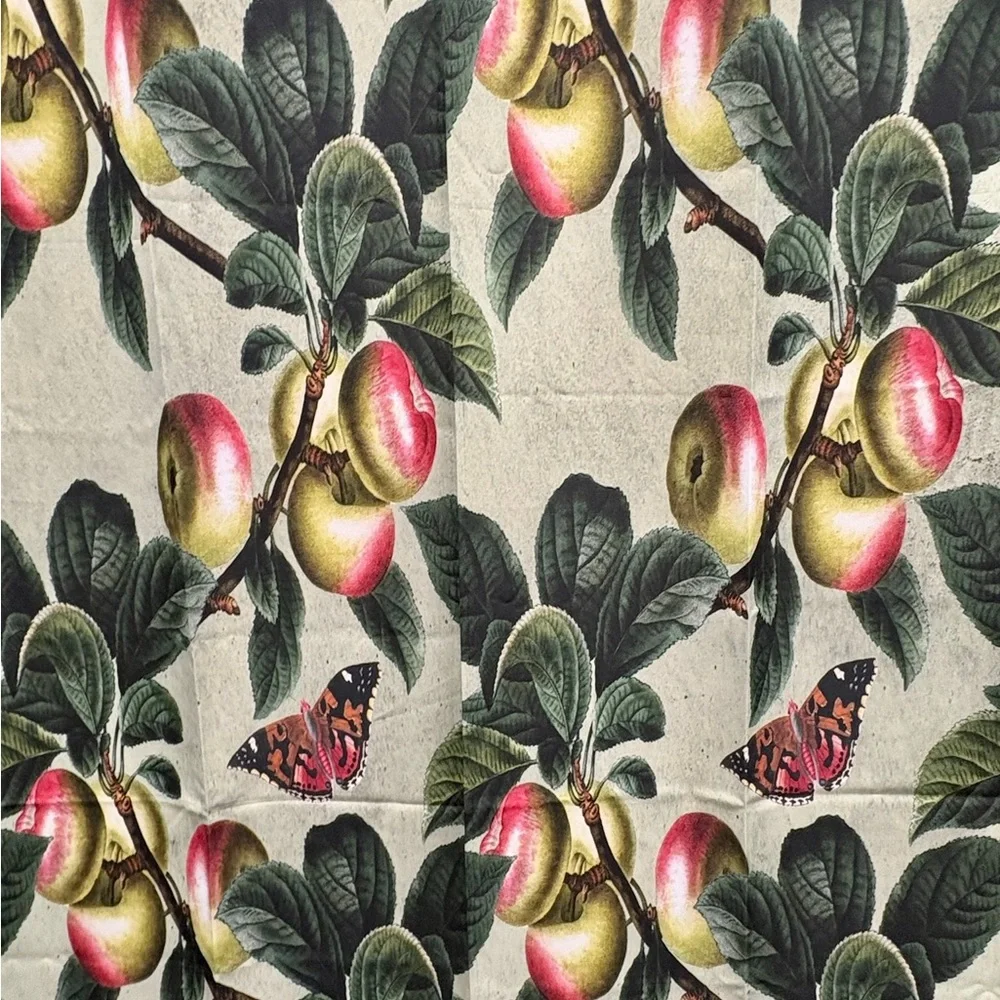 Botanical Fruit Print Curtains with Green Leaves and Pink Accents