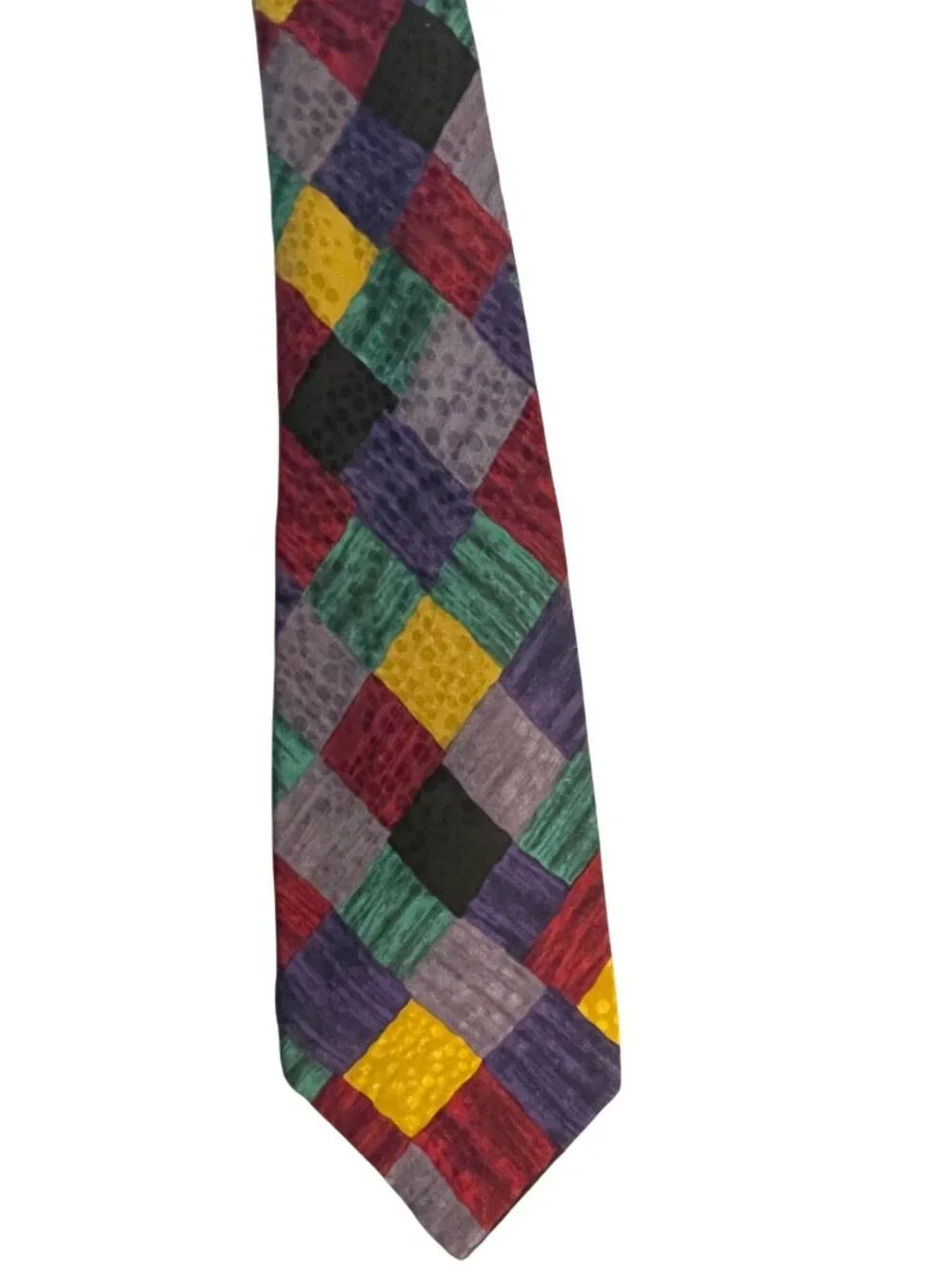 Zanzara Carnaval De Venise Mens Silk Tie Multicolor Geometric Patchwork Design