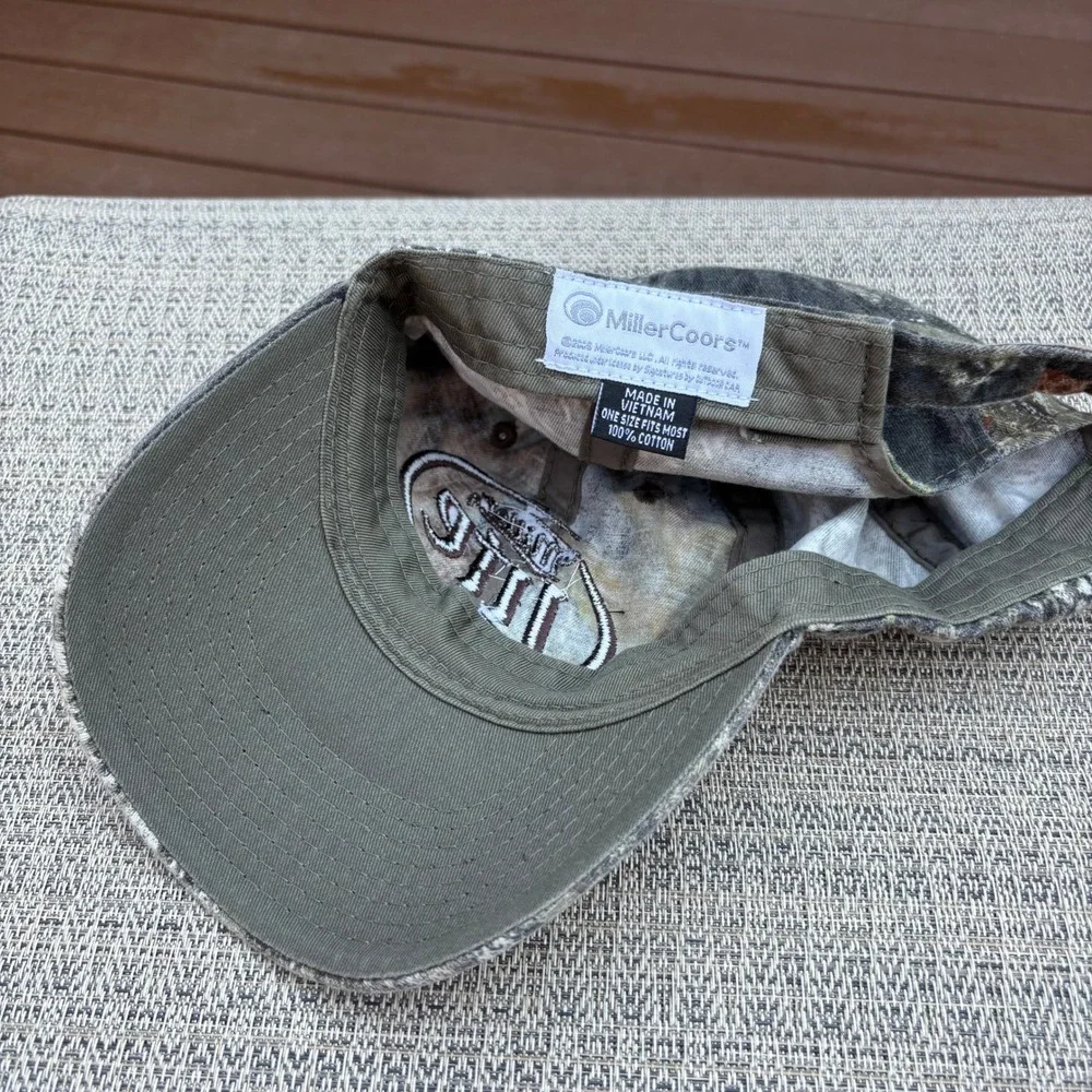 Miller Lite Hat Mens OSFA Camo Excellent Embroidered Logo Baseball Cap