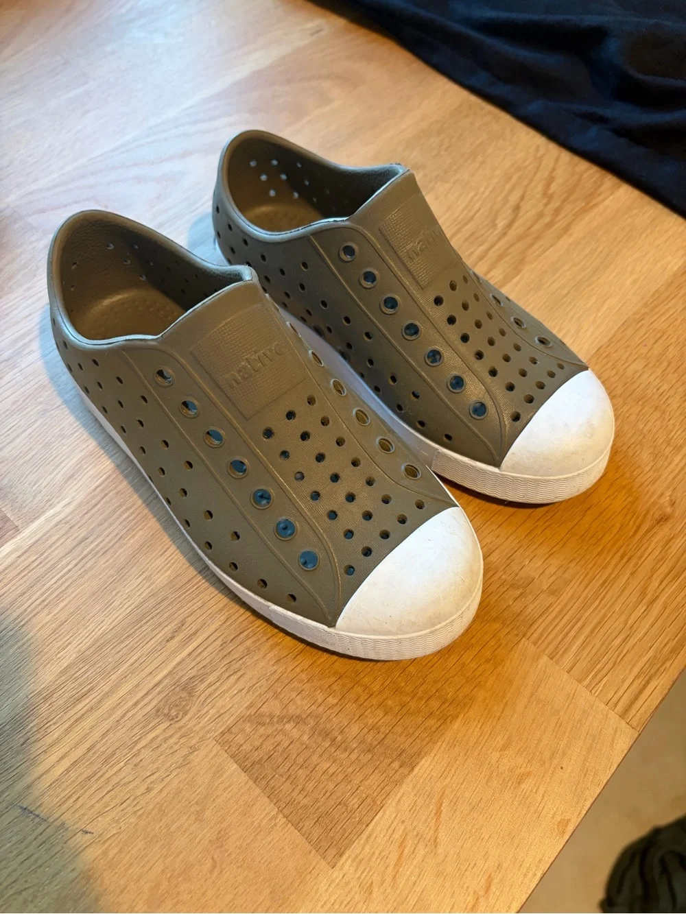 Native Kids Jefferson Slip-On Water Shoes in Olive Green with White Toe
