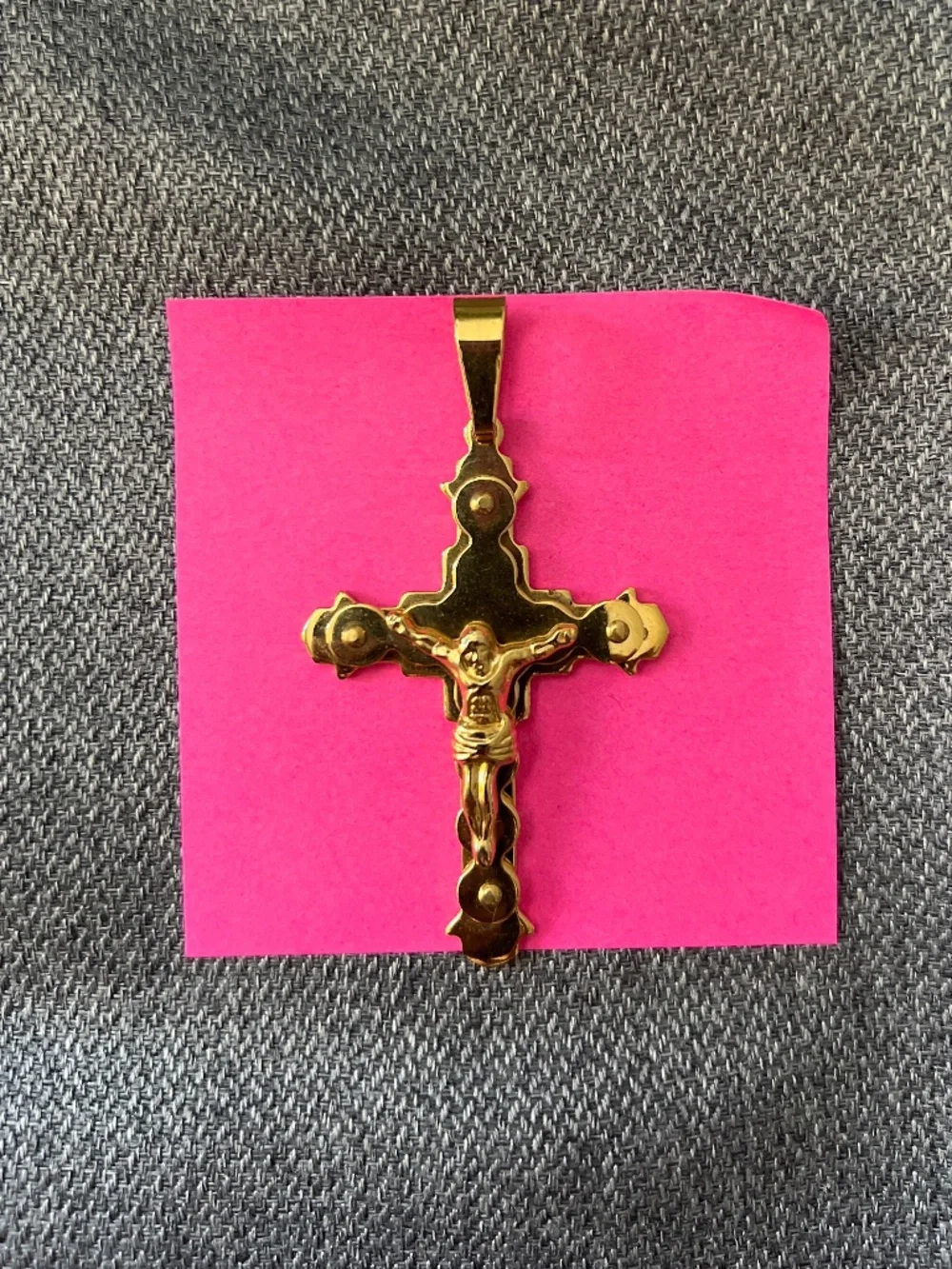 Stainless Steel Cross Pendant Gold Tone Christian Layered Religious