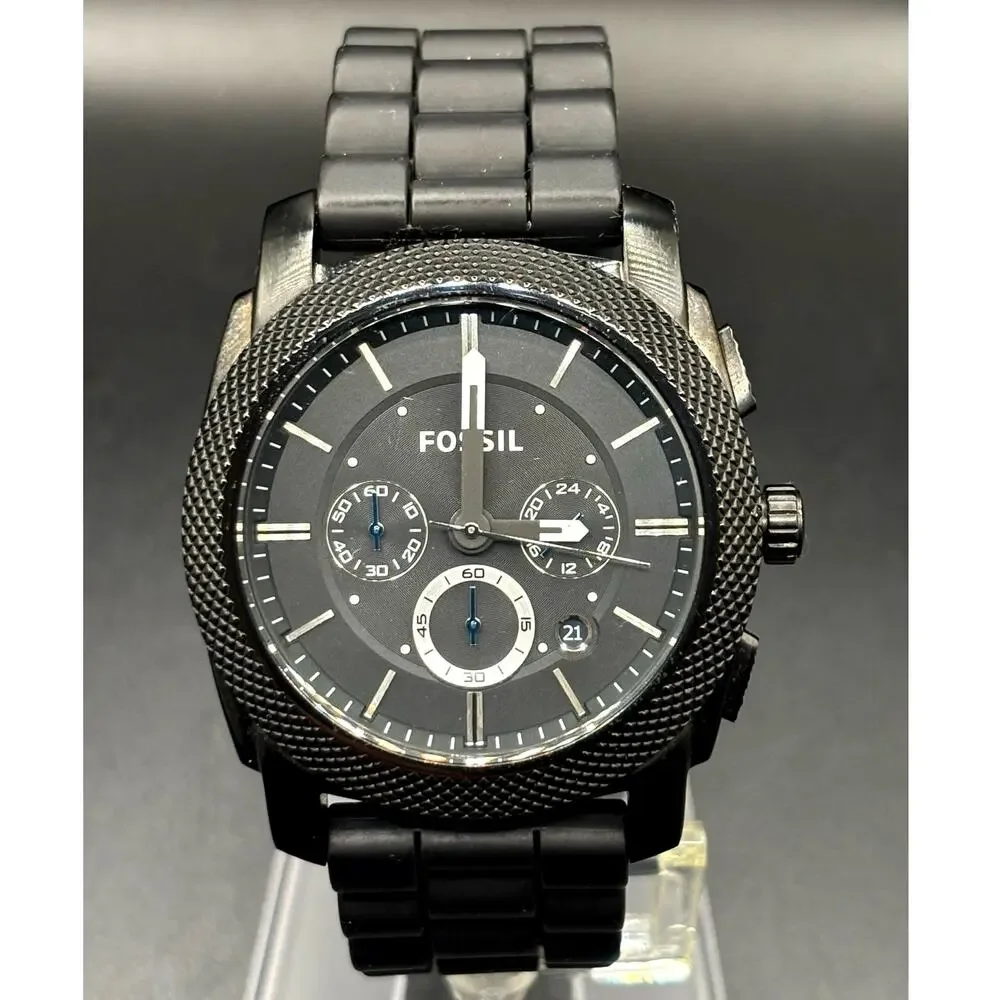 Fossil FS4487 Machine Chronograph Men’s Gunmetal Black Silicone Strap Watch